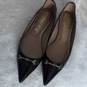 Sam Edelman Black Patent Pointed Toe Flats with Silver Bit